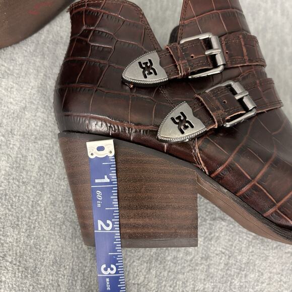 SAM EDELMAN Leather Western Ankle Heel Boots Brown Women's Sz 9.5M - Picture 13 of 14